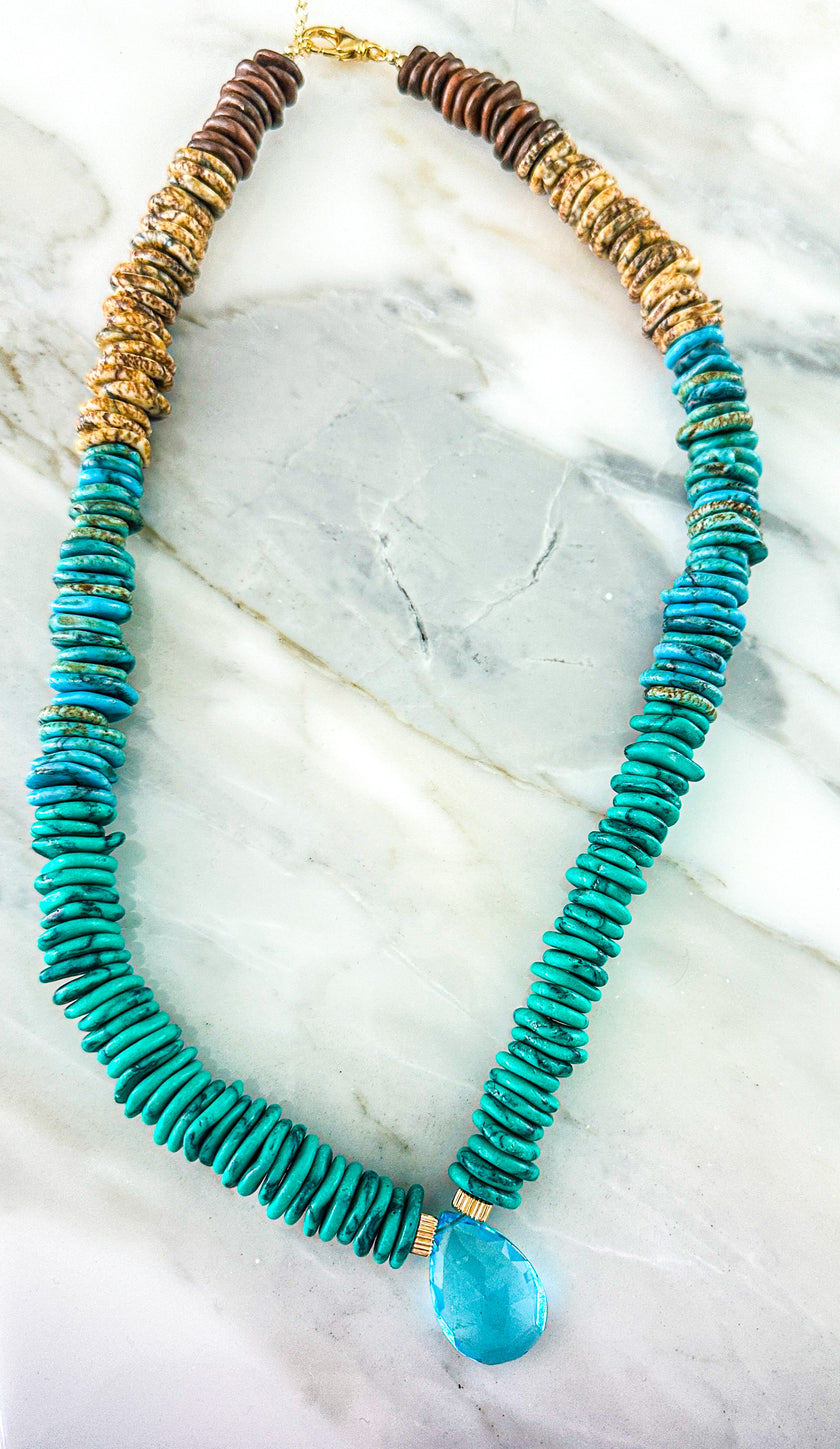 Topaz Quartz Center Turquoise Necklace