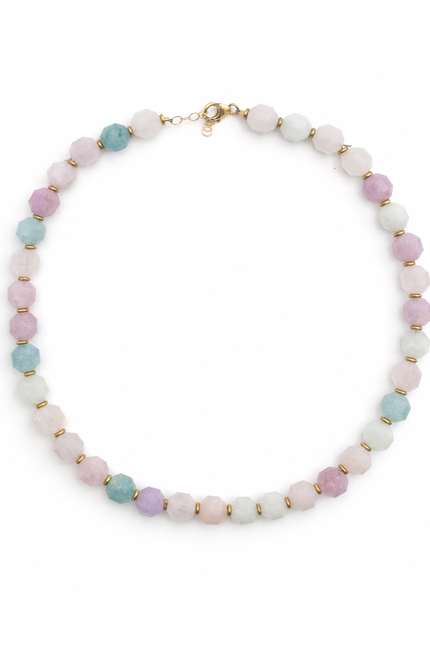 Labradorite Center and Aquamarine, Rose Quartz and Amethyst Necklace