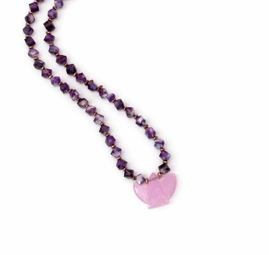 Amethyst Bird Center Lariat Necklace