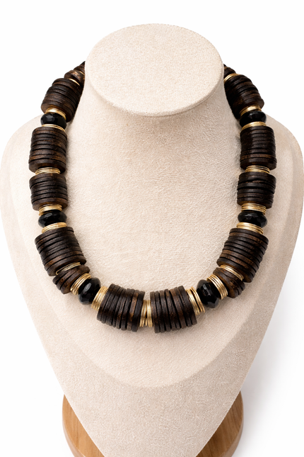 Black Crystals Heishi Necklace