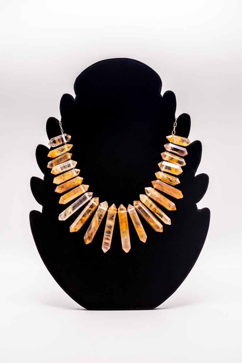 Large Golden Healer Quartz Obelysk Necklace