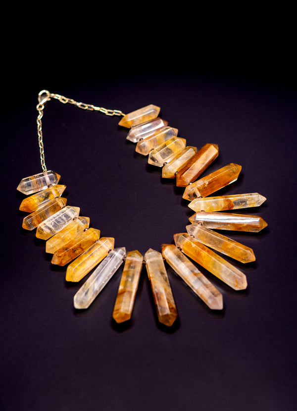 Large Golden Healer Quartz Obelysk Necklace