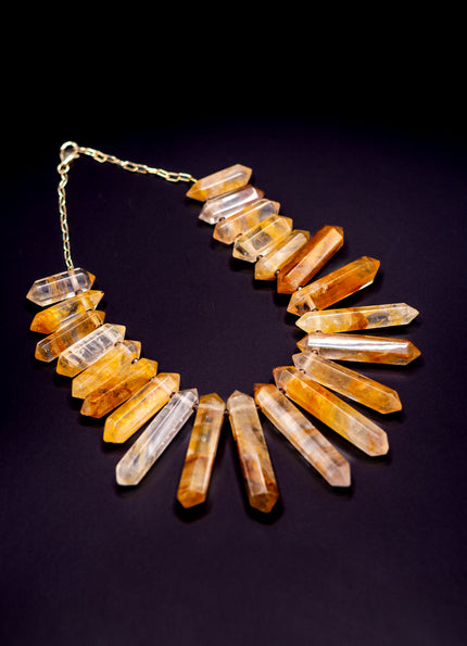 Large Golden Healer Quartz Obelysk Necklace