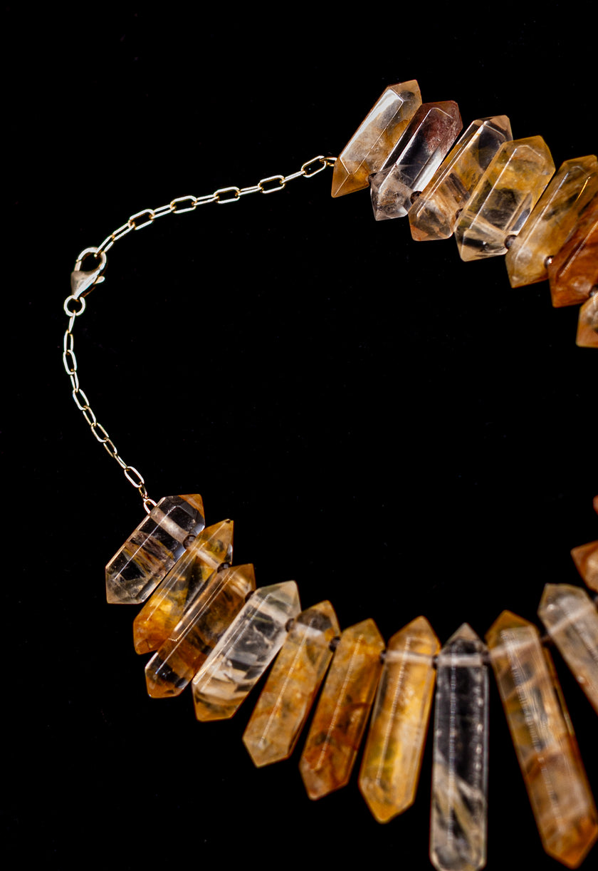 Large Golden Healer Quartz Obelysk Necklace