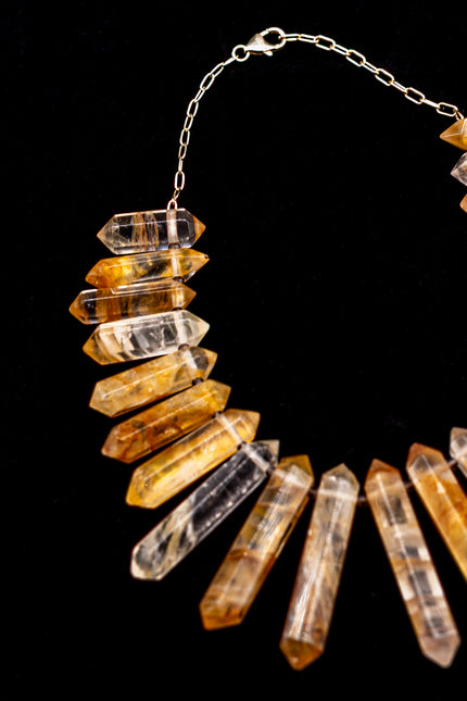 Large Golden Healer Quartz Obelysk Necklace