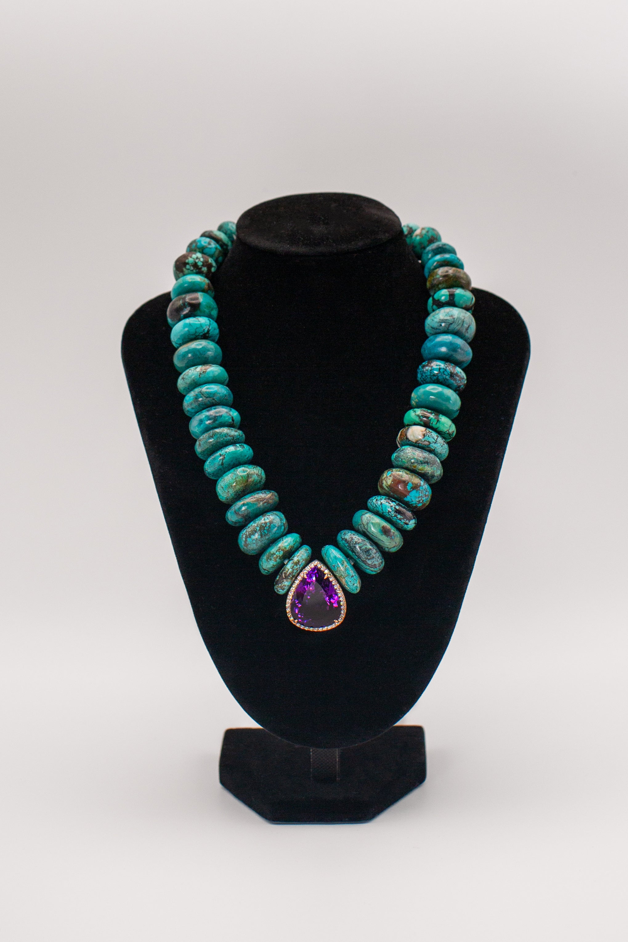 Teardrop Amethyst & Diamonds Center Necklace