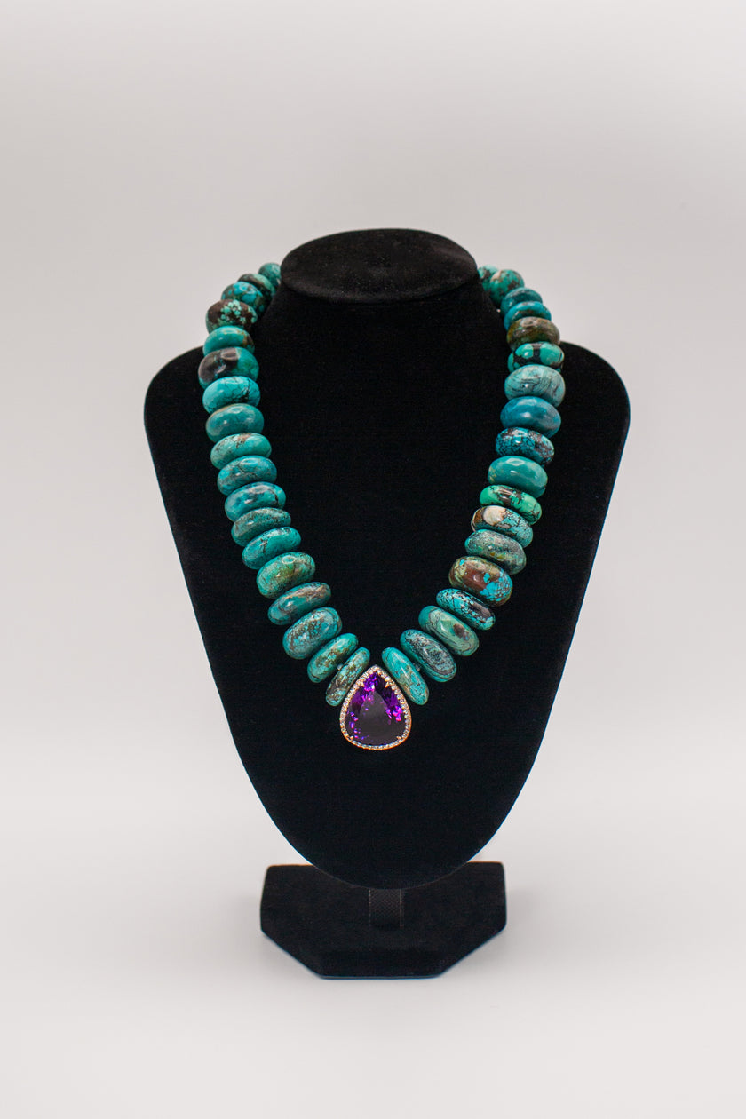 Teardrop Amethyst & Diamonds Center Necklace