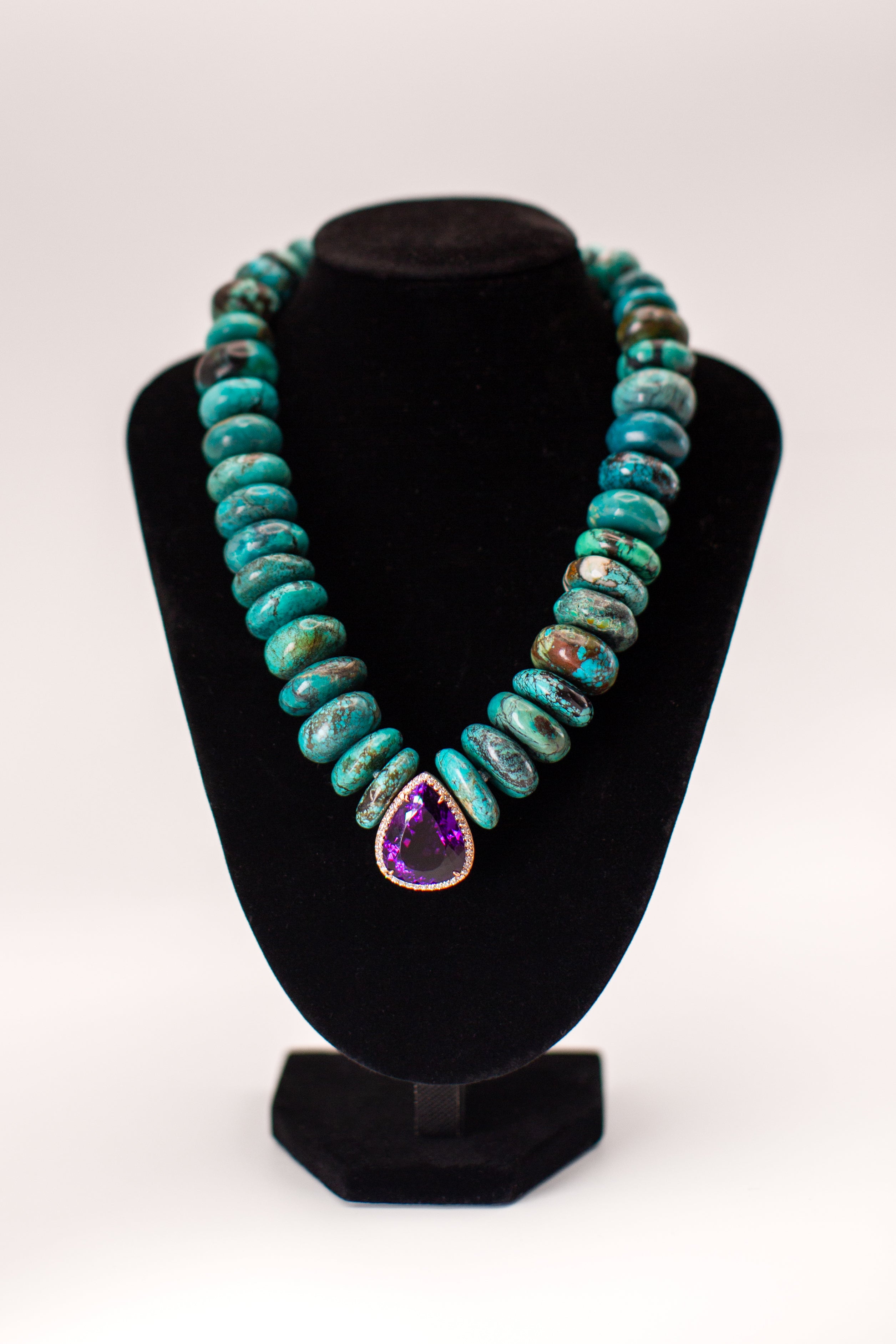Teardrop Amethyst & Diamonds Center Necklace