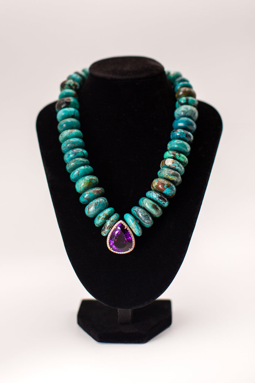Teardrop Amethyst & Diamonds Center Necklace