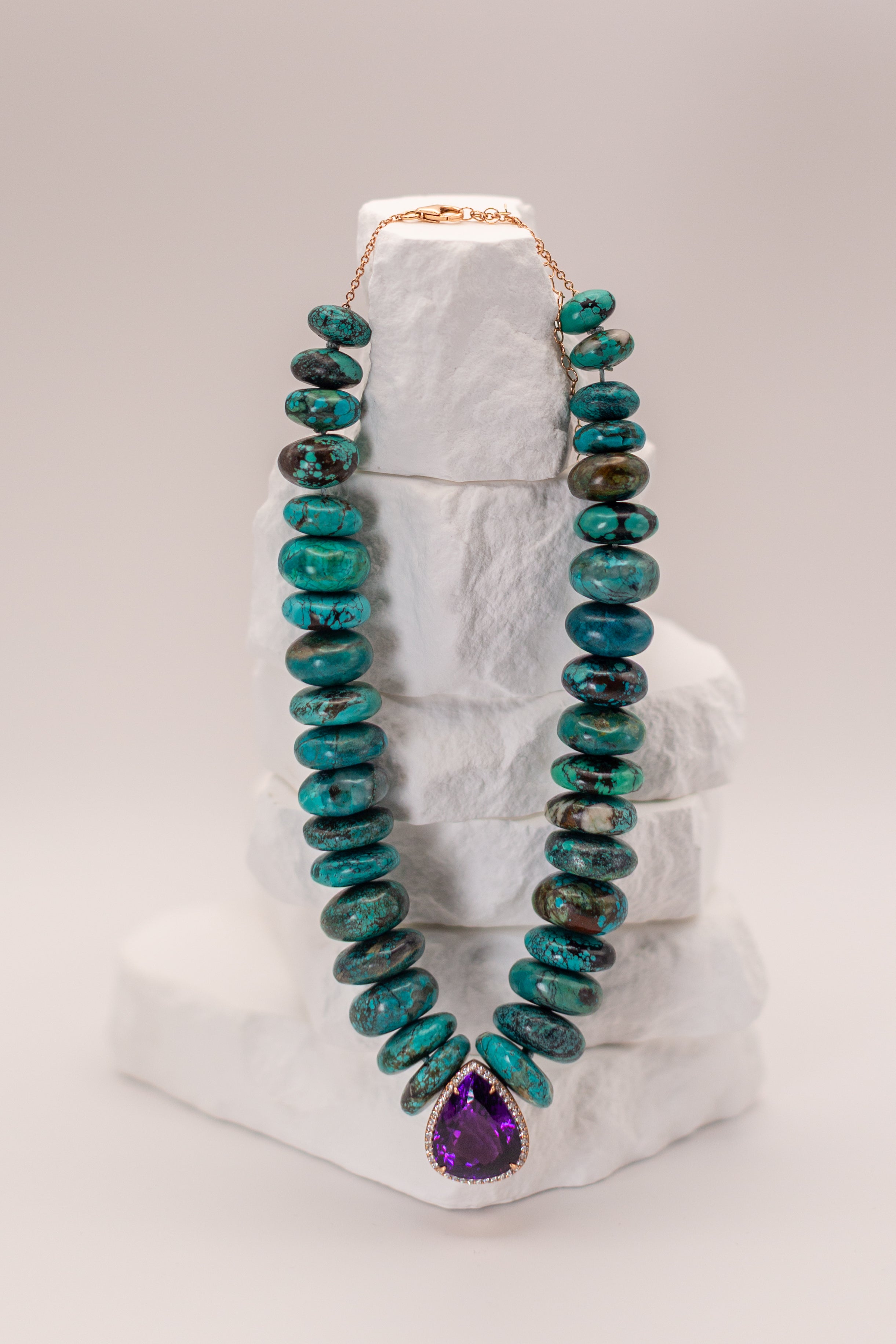 Teardrop Amethyst & Diamonds Center Necklace