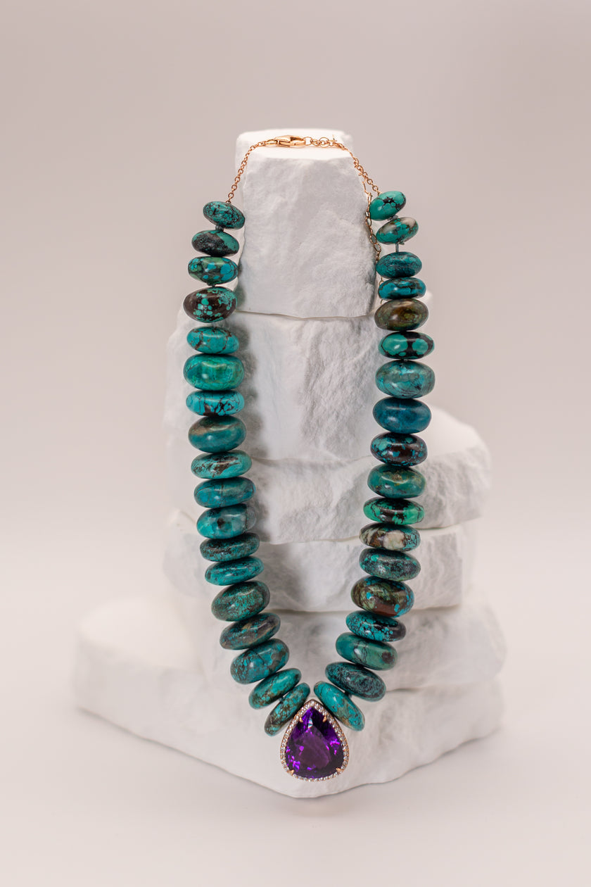 Teardrop Amethyst & Diamonds Center Necklace