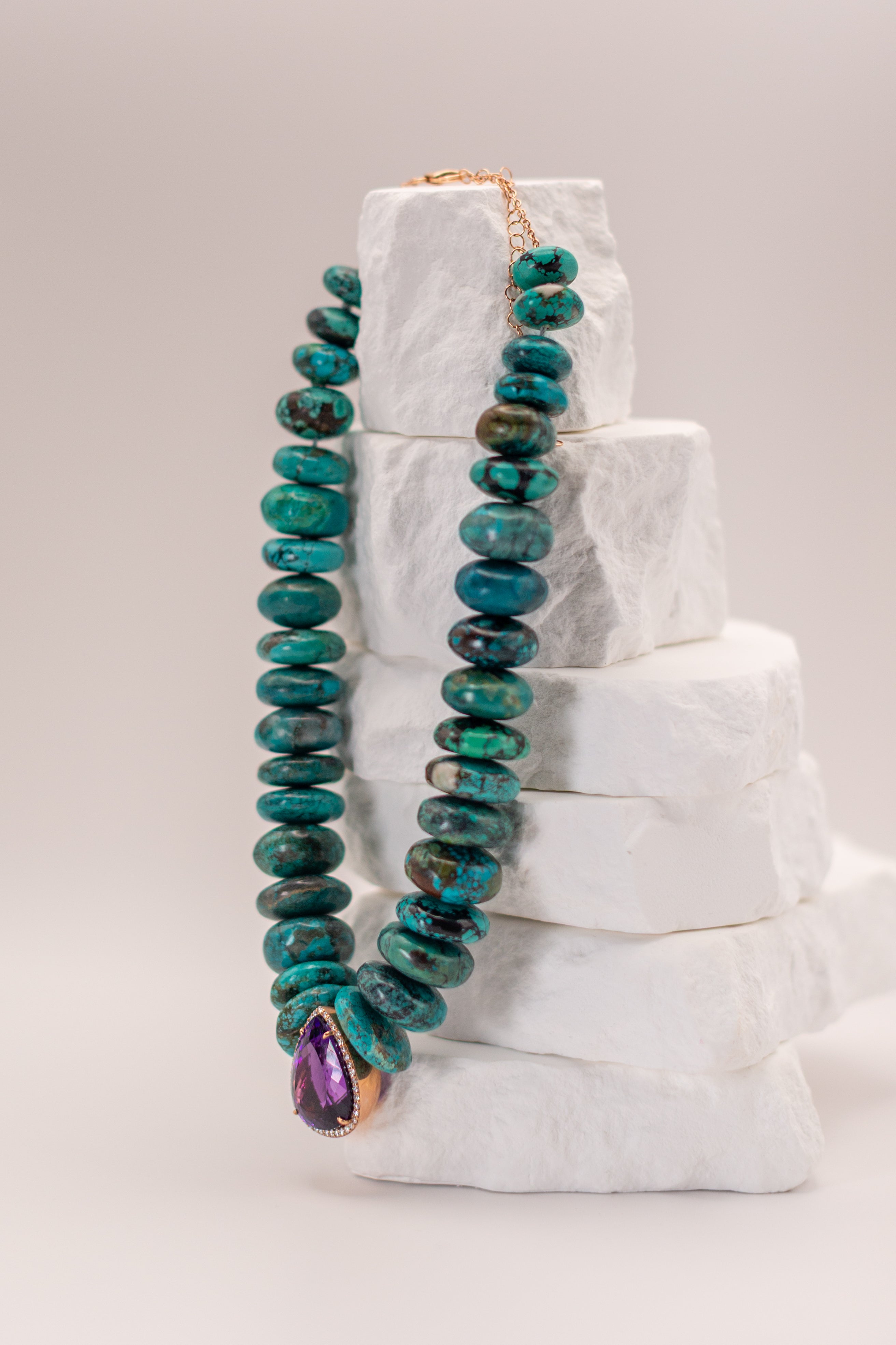 Teardrop Amethyst & Diamonds Center Necklace
