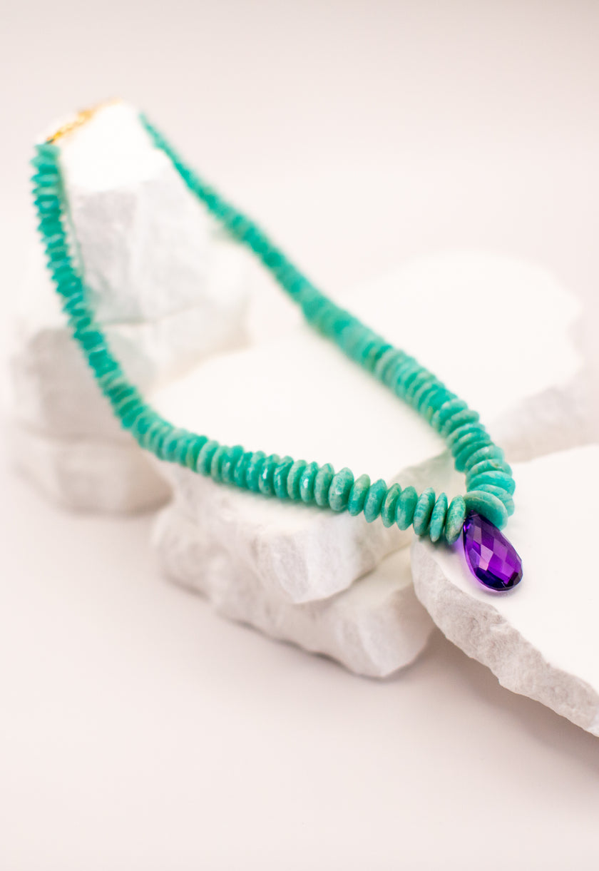 Faceted Amazonite & Amethyst Teardrop Necklace