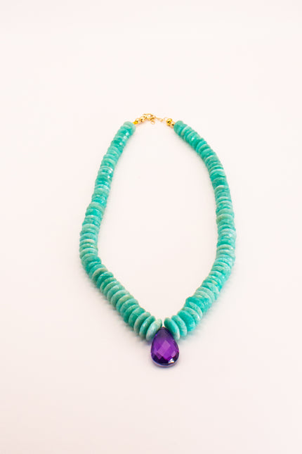 Faceted Amazonite & Amethyst Teardrop Necklace