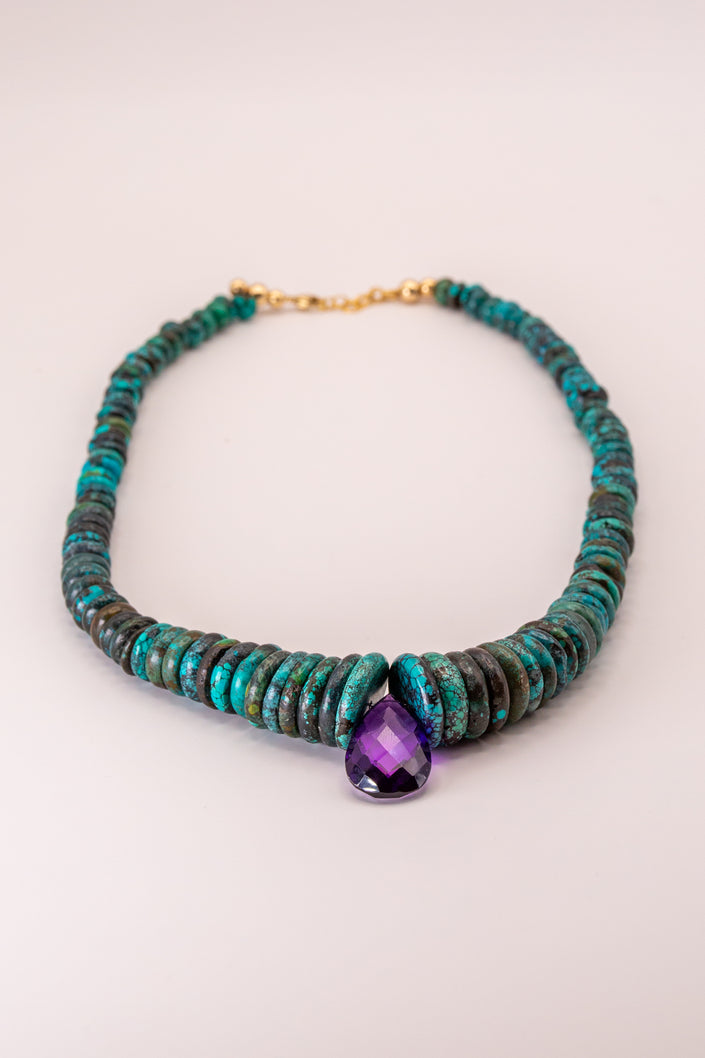 Graduated Turquoise Discs & Amethyst Center