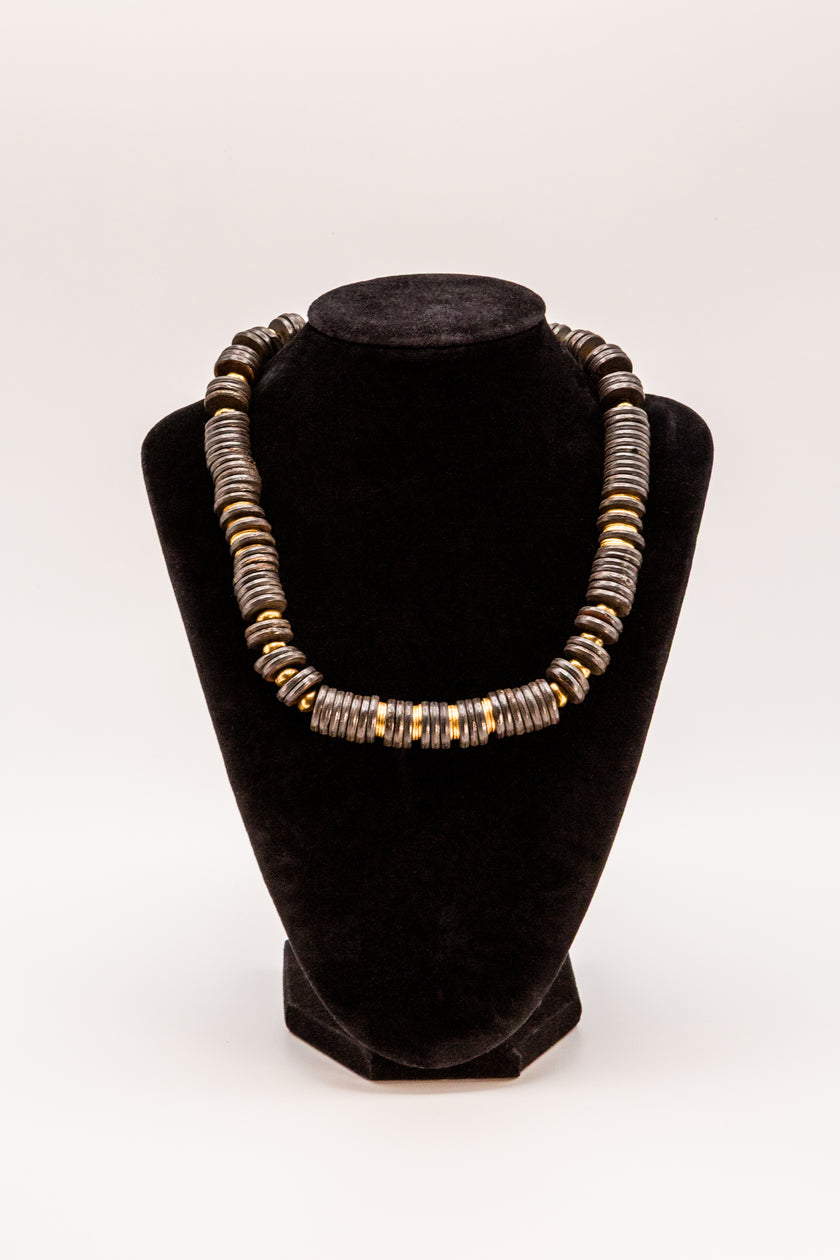 Gold & Black Heishi Necklace