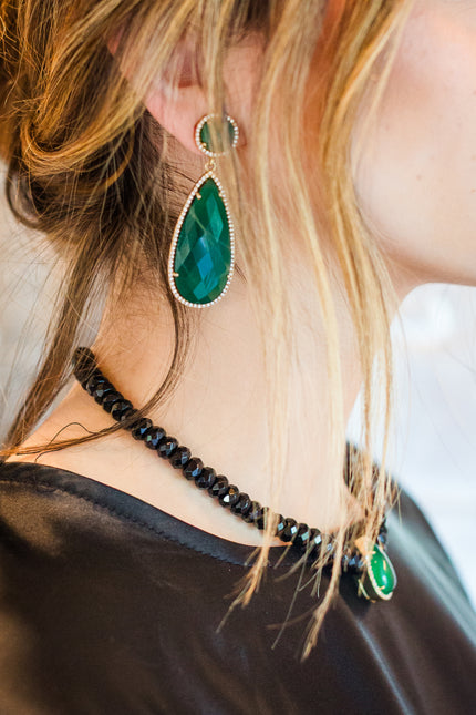 Green Onyx and Diamonds Earrings
