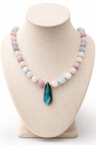 Labradorite center and Aquamarine, Rose Quartz and Amethyst Lariat Necklace