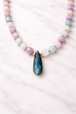 Labradorite center and Aquamarine, Rose Quartz and Amethyst Lariat Necklace