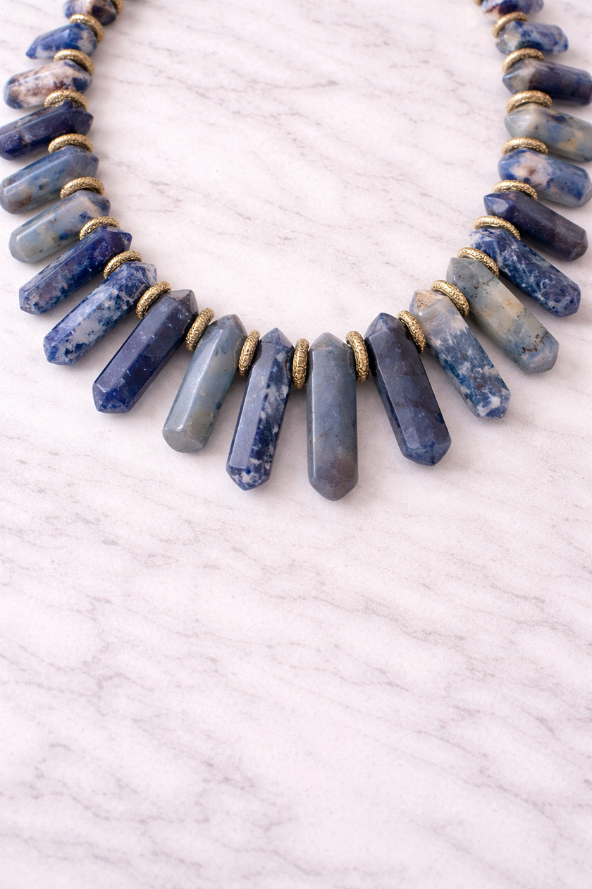 Large Lapis Lazuli Obelysk Necklace Graduated