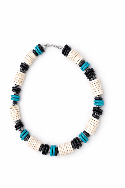 White, Silver and Turquoise Heishi Necklace