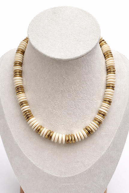 Gold and White Heishi Necklace