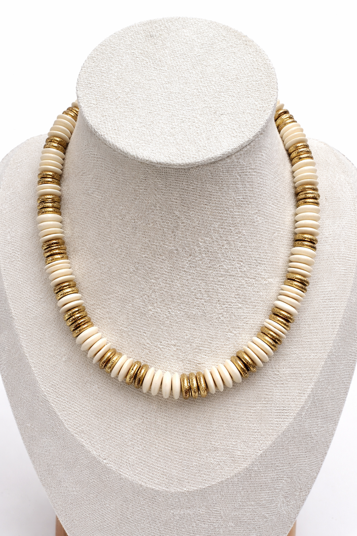 Gold and White Heishi Necklace