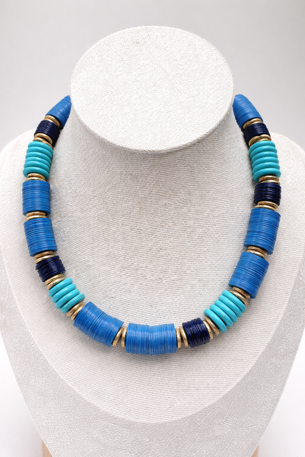 Three Shades of Blue Heishi Necklace
