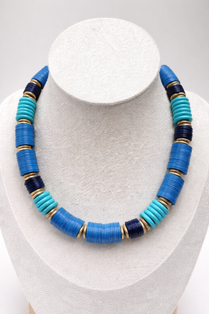 Three Shades of Blue Heishi Necklace