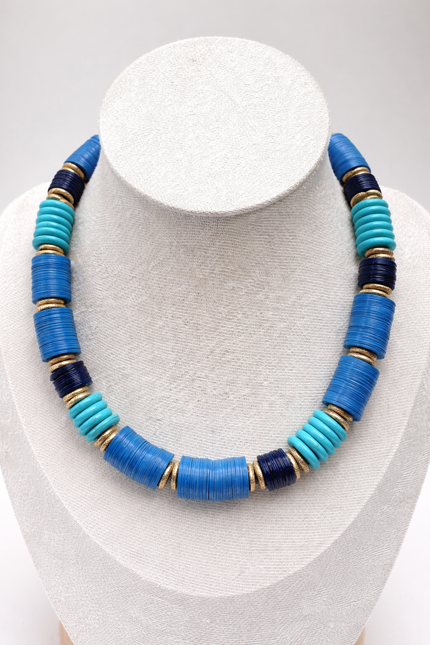 Three Shades of Blue Heishi Necklace