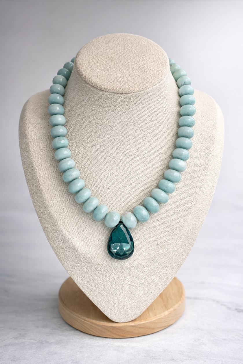 London Blue Topaz Center Amazonite Necklace