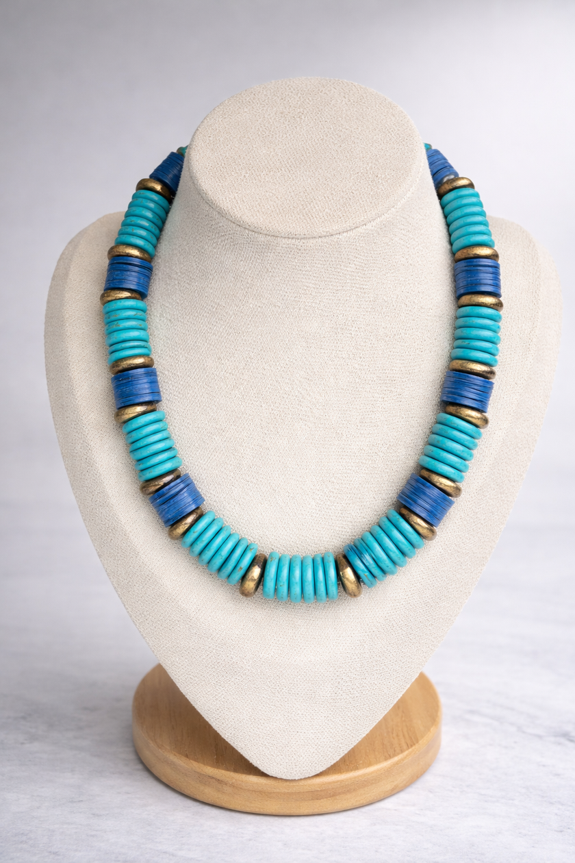 Turquoise and Cobalt Heishi Necklace