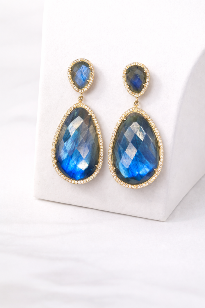 Labradorite and Diamonds Earrings