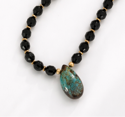 Turquoise Center Onyx Lariat Necklace