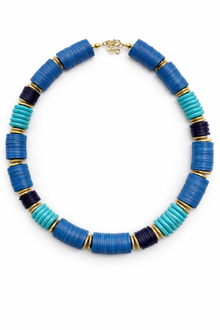 Three Shades of Blue Heishi Necklace