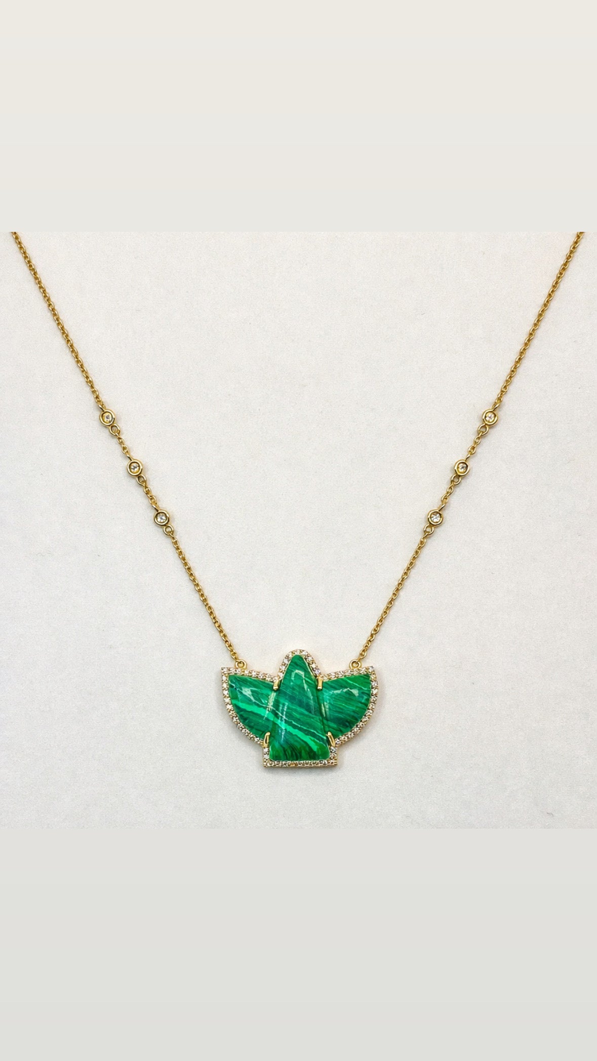 Malachite and Diamonds Bird Necklace