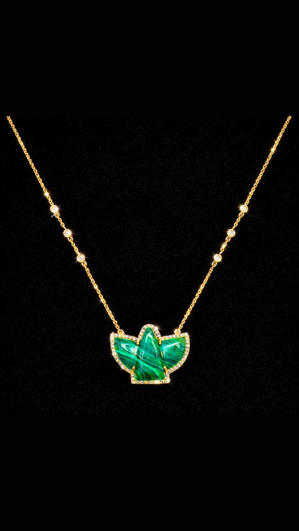 Malachite and Diamonds Bird Necklace