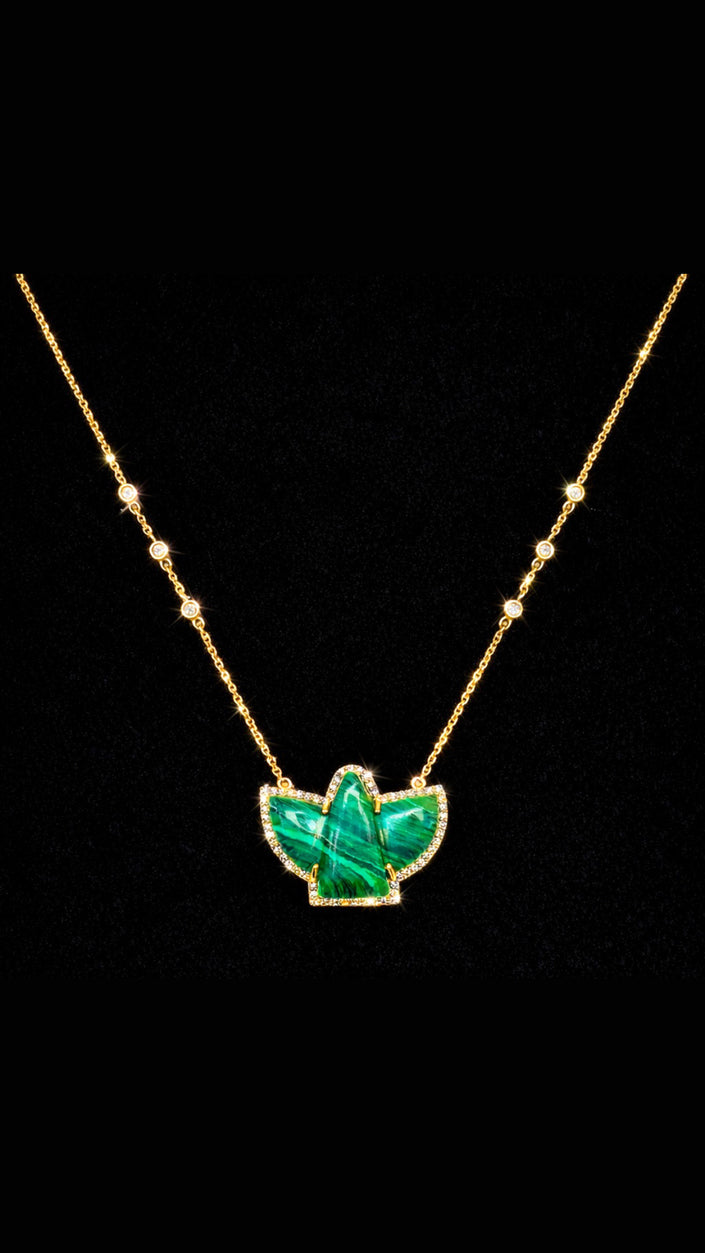 Malachite and Diamonds Bird Necklace