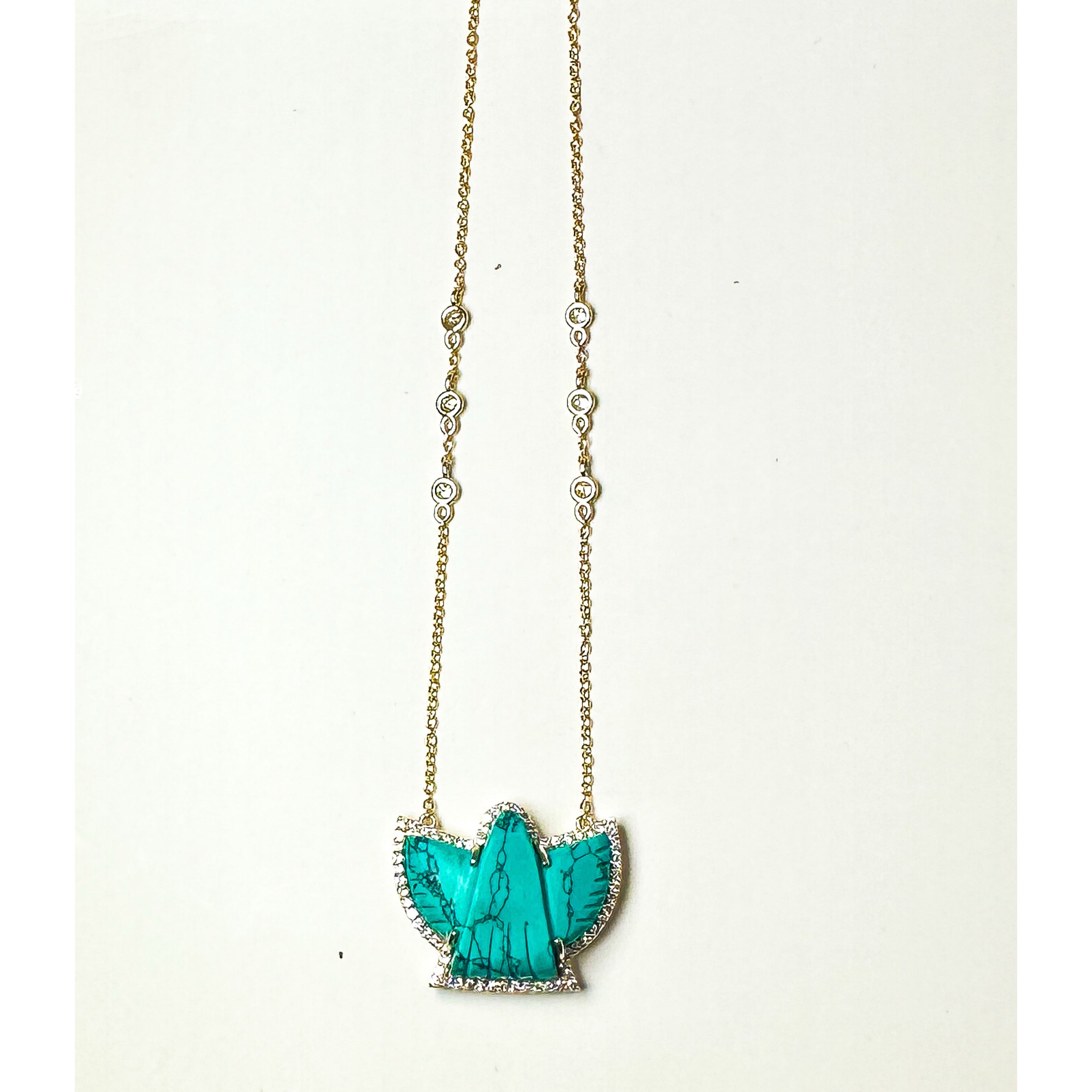 Turquoise and Diamonds Bird Necklace