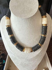 White, Black and Gold Heishi Necklace