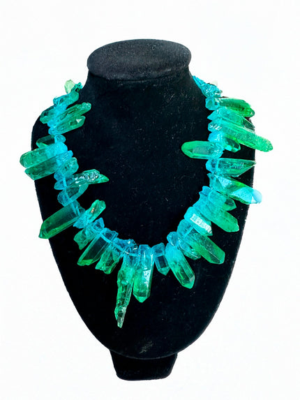 Forest Flame Green Quartz Sunburst Necklace