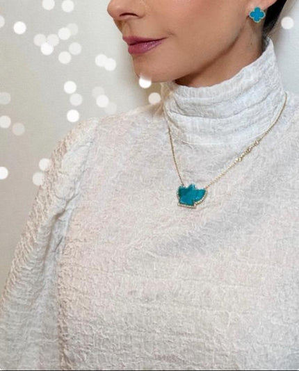 Turquoise and Diamonds Bird Necklace
