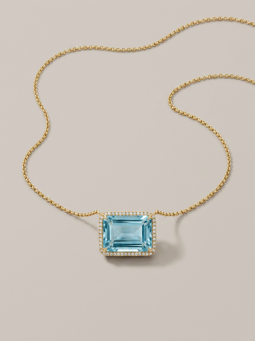 Aquamarine Center Rectangle Diamond Necklace