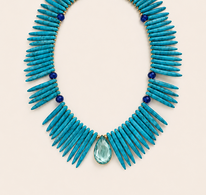 Turquoise Spear and Aquamarine Center Necklace