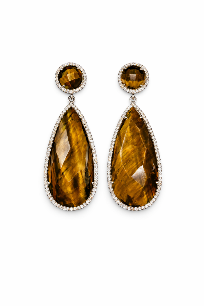 Tiger Eye and Diamonds Earrings