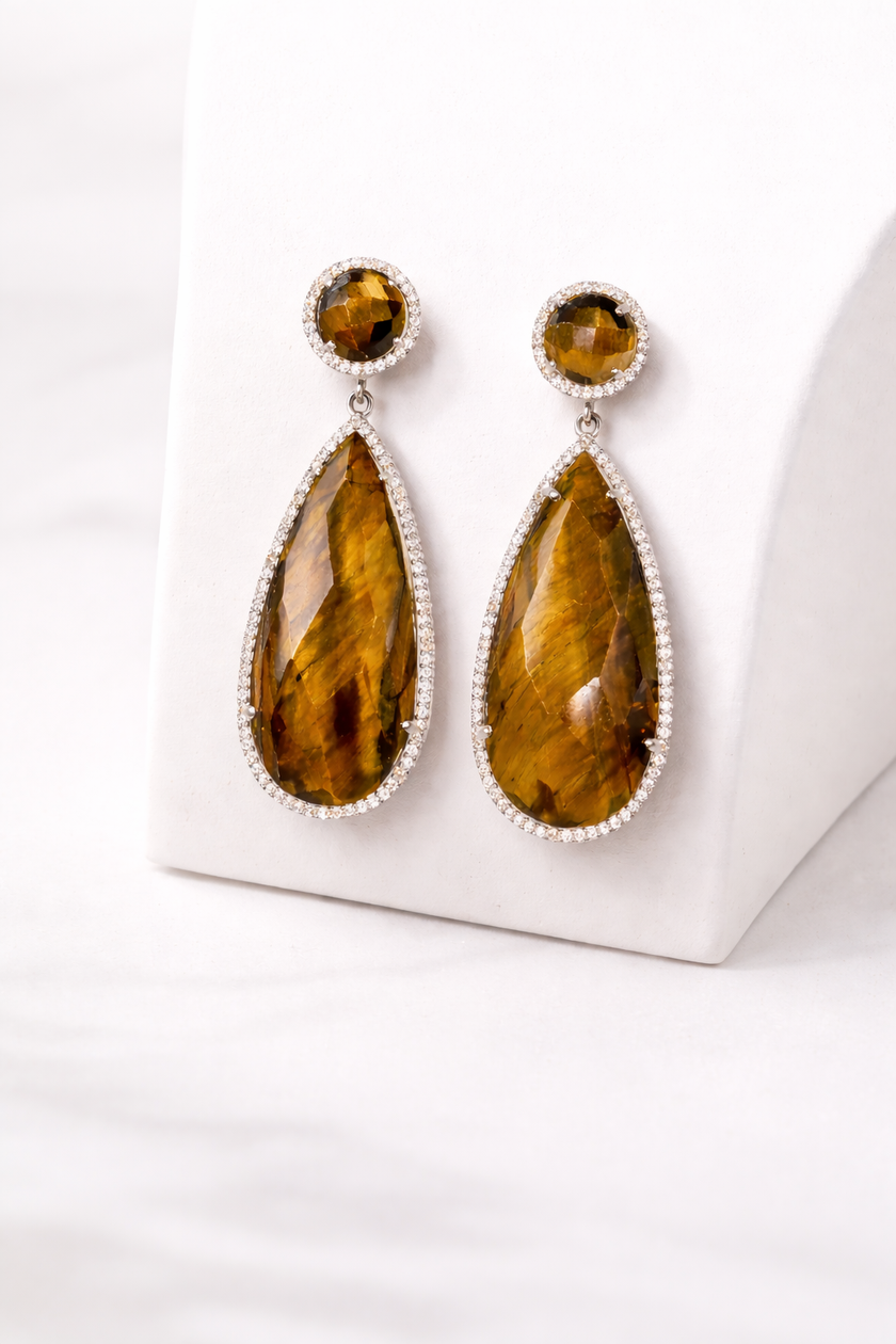 Tiger Eye and Diamonds Earrings