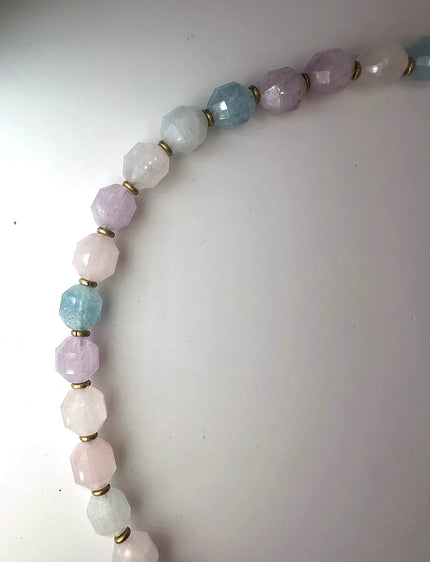 Labradorite Center and Aquamarine, Rose Quartz and Amethyst Necklace