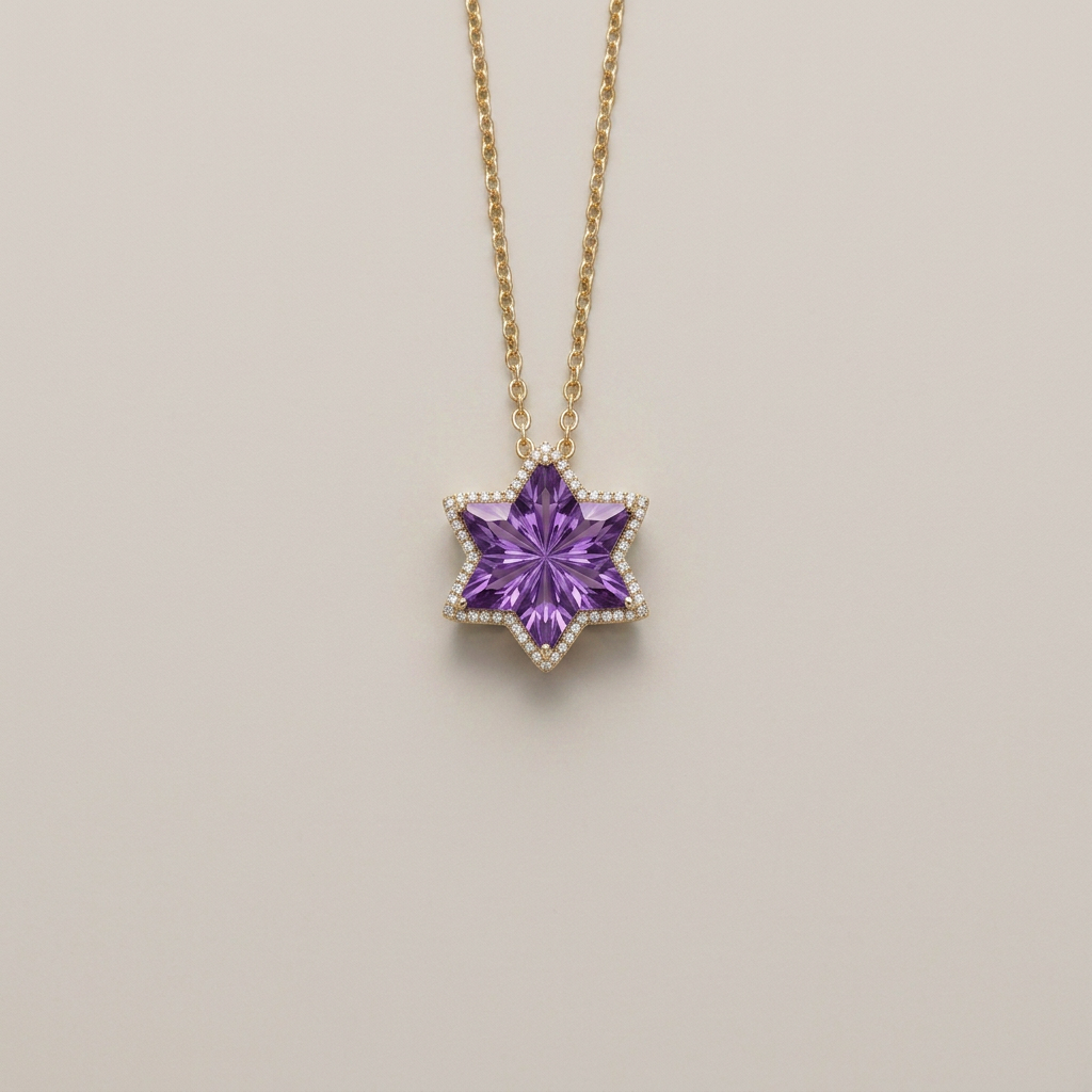Amethyst and Diamonds Star of David Necklace
