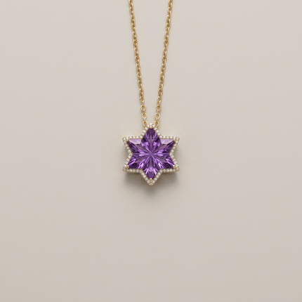 Amethyst and Diamonds Star of David Necklace
